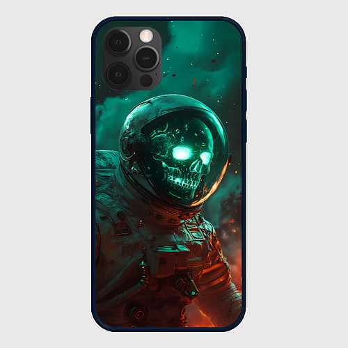 Чехол iPhone 12 Pro Max Неоновый череп в скафандре космонавта / 3D-Черный – фото 1