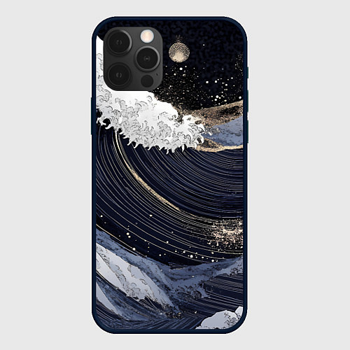 Чехол iPhone 12 Pro Max Волны моря с блестками / 3D-Черный – фото 1