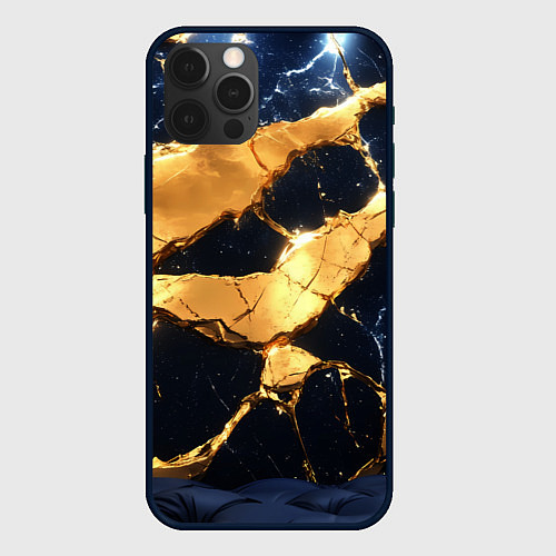 Чехол iPhone 12 Pro Max Золотая текстура на синем / 3D-Черный – фото 1