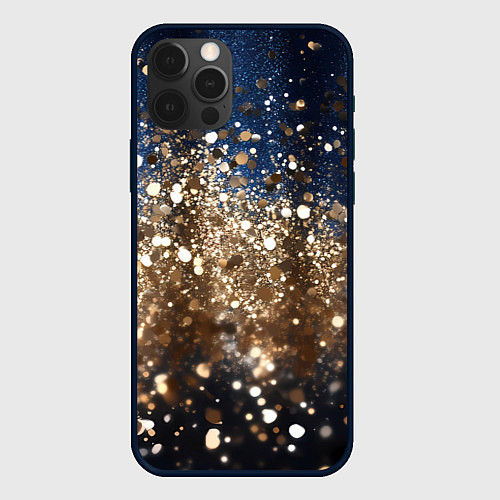 Чехол iPhone 12 Pro Max Золотые блестки на черно-синем фоне / 3D-Черный – фото 1