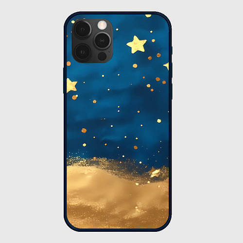Чехол iPhone 12 Pro Max Золотые звезды на синем фоне текстура / 3D-Черный – фото 1