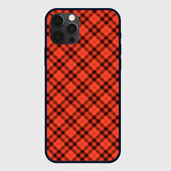 Чехол для iPhone 12 Pro Max Черно оранжевый в косую клетку, цвет: 3D-черный