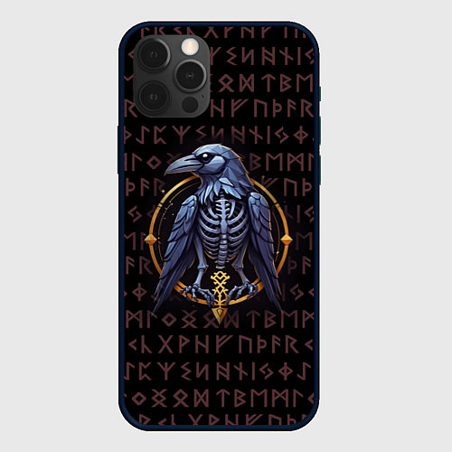Чехол iPhone 12 Pro Max Ворон и руны / 3D-Черный – фото 1