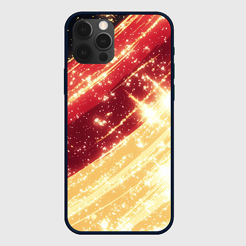 Чехол iPhone 12 Pro Max Желто-красная текстура с блеском / 3D-Черный – фото 1