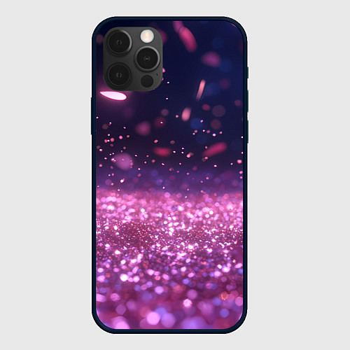 Чехол iPhone 12 Pro Max Розовые блестящие блестки / 3D-Черный – фото 1