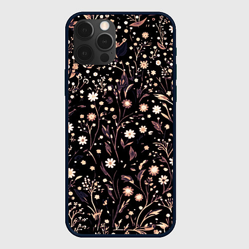 Чехол iPhone 12 Pro Max Чёрно-фиолетовый цветочный / 3D-Черный – фото 1