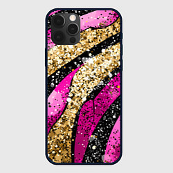 Чехол для iPhone 12 Pro Max Розовые и золотые полосы - текстура, цвет: 3D-черный