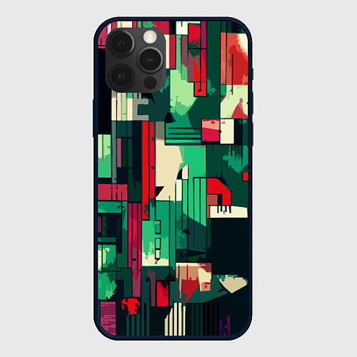 Чехол iPhone 12 Pro Max Абстракция красно-зелёный геометричный / 3D-Черный – фото 1