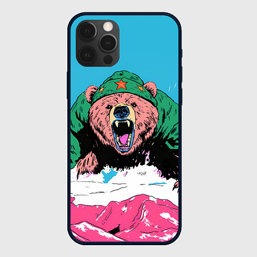 Чехол iPhone 12 Pro Max Хищный русский медведь / 3D-Черный – фото 1