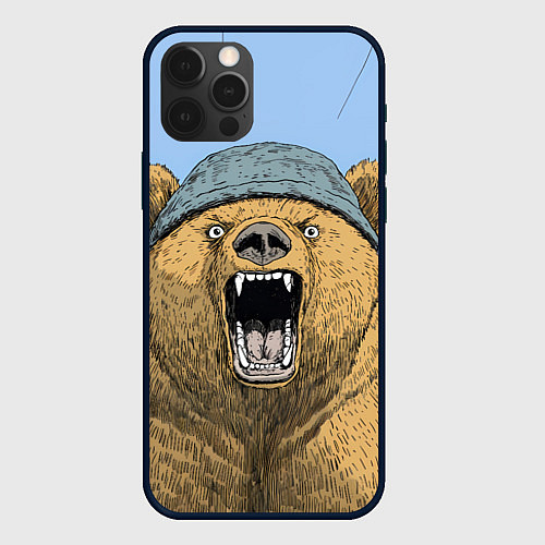 Чехол iPhone 12 Pro Max Злой орущий медведь / 3D-Черный – фото 1