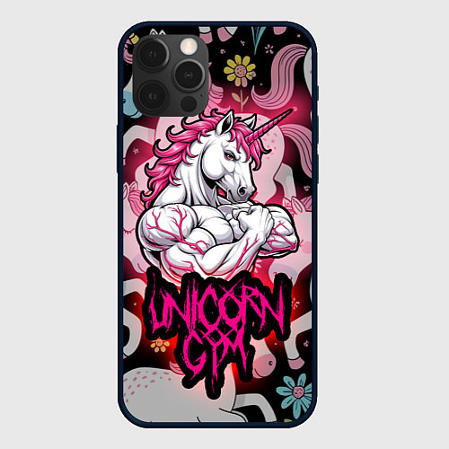 Чехол iPhone 12 Pro Max Единорог gym / 3D-Черный – фото 1