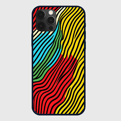 Чехол iPhone 12 Pro Max Абстрактные цветные линии / 3D-Черный – фото 1