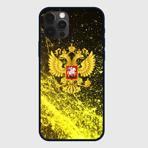 Чехол iPhone 12 Pro Max Герб России - черно-золотой фон / 3D-Черный – фото 1