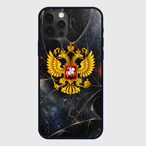 Чехол iPhone 12 Pro Max Герб России на абстрактном потертом фоне / 3D-Черный – фото 1