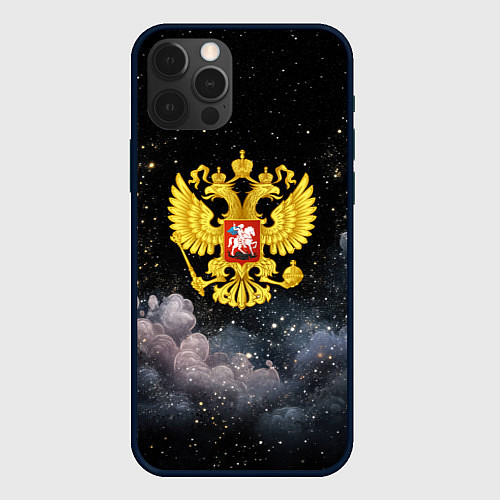 Чехол iPhone 12 Pro Max Герб России на черном небе / 3D-Черный – фото 1