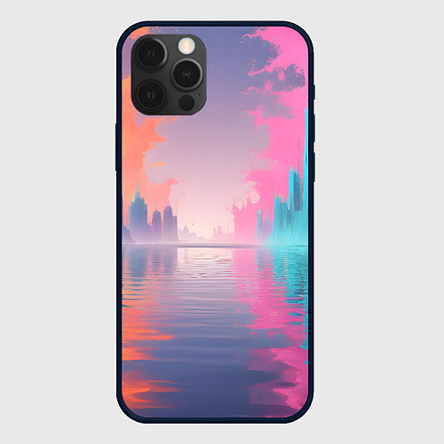 Чехол iPhone 12 Pro Max Город в розовом тумане / 3D-Черный – фото 1
