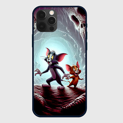 Чехол iPhone 12 Pro Max Том и Джерри в пещере ужасов - хэллоуин / 3D-Черный – фото 1