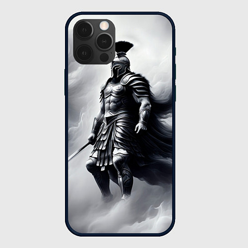 Чехол iPhone 12 Pro Max Спартанский воин среди львов / 3D-Черный – фото 1