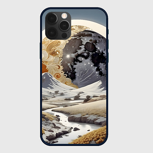 Чехол iPhone 12 Pro Max Река и планеты / 3D-Черный – фото 1