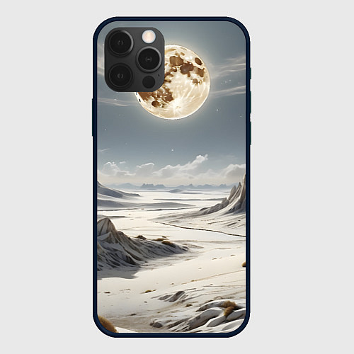 Чехол iPhone 12 Pro Max Луна и горы / 3D-Черный – фото 1