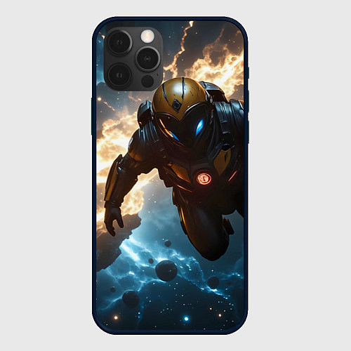 Чехол iPhone 12 Pro Max Астронавт на фоне туманности / 3D-Черный – фото 1