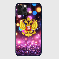 Чехол iPhone 12 Pro Max Герб России на фоне бокке