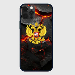 Чехол для iPhone 12 Pro Max Герб России на фоне объемных плит, цвет: 3D-черный