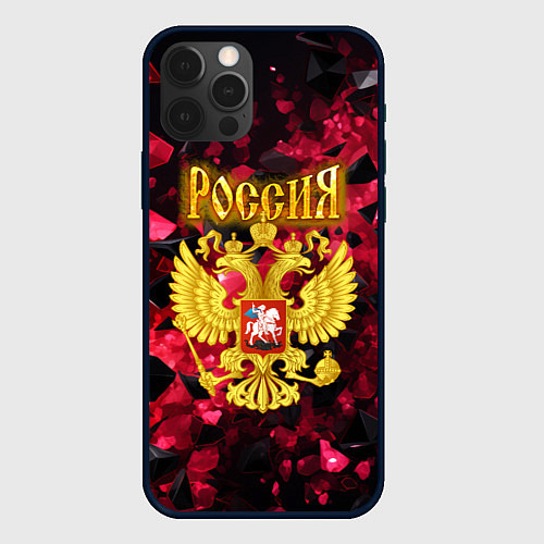 Чехол iPhone 12 Pro Max Россия - герб на текстуре / 3D-Черный – фото 1