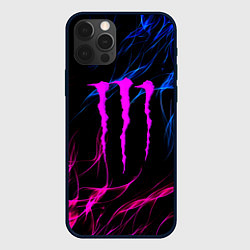 Чехол для iPhone 12 Pro Max Monster energy неоновое пламя, цвет: 3D-черный
