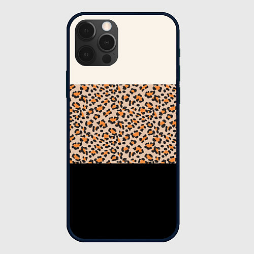 Чехол iPhone 12 Pro Max Леопардовый паттерн с черной и бежевой полосой / 3D-Черный – фото 1