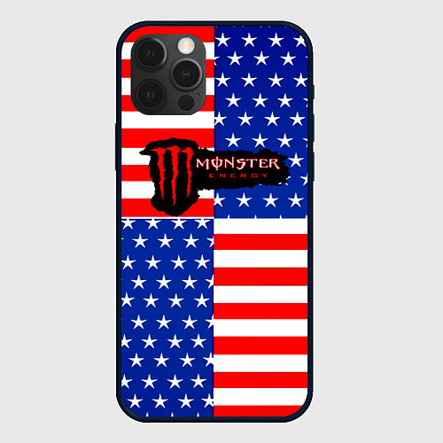 Чехол iPhone 12 Pro Max Monster energy usa pattern / 3D-Черный – фото 1