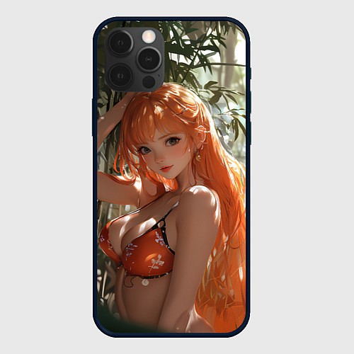 Чехол iPhone 12 Pro Max Рыжая аниме девушка / 3D-Черный – фото 1