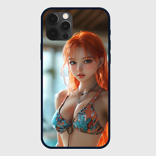 Чехол iPhone 12 Pro Max Рыжая девушка в купальнике / 3D-Черный – фото 1