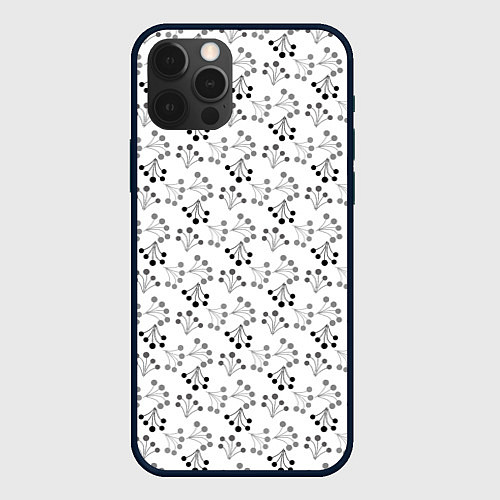 Чехол iPhone 12 Pro Max Черно белый ягодный узор ретро / 3D-Черный – фото 1