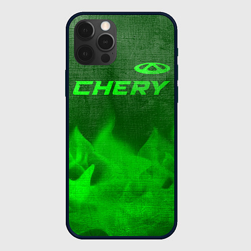 Чехол iPhone 12 Pro Max Chery - green gradient посередине / 3D-Черный – фото 1