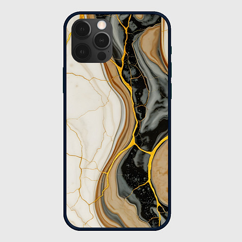 Чехол iPhone 12 Pro Max Золотистые прожилки в мраморе / 3D-Черный – фото 1