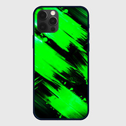 Чехол для iPhone 12 Pro Max Зеленые мазки краски на черном, цвет: 3D-черный