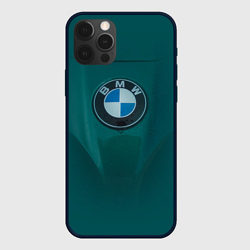 Чехол iPhone 12 Pro Max Логотип BMW на зелёном фоне / 3D-Черный – фото 1