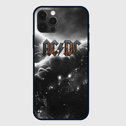 Чехол iPhone 12 Pro Max ACDC металлический лого черно-белая текстура