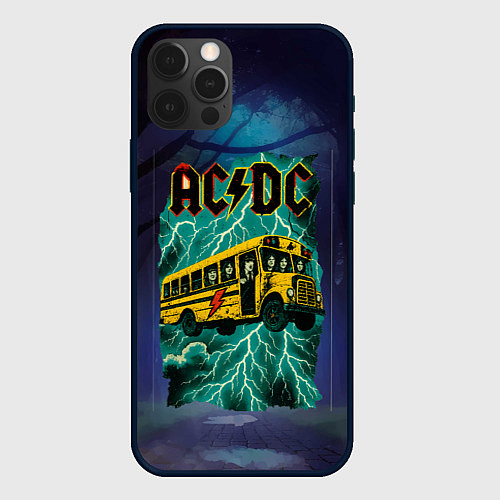 Чехол iPhone 12 Pro Max Летающий автобус с ACDC / 3D-Черный – фото 1