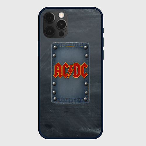 Чехол iPhone 12 Pro Max ACDC логотип в виде джинсовой нашивки / 3D-Черный – фото 1