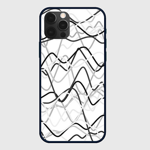 Чехол iPhone 12 Pro Max Белый с серыми волнистыми полосами / 3D-Черный – фото 1