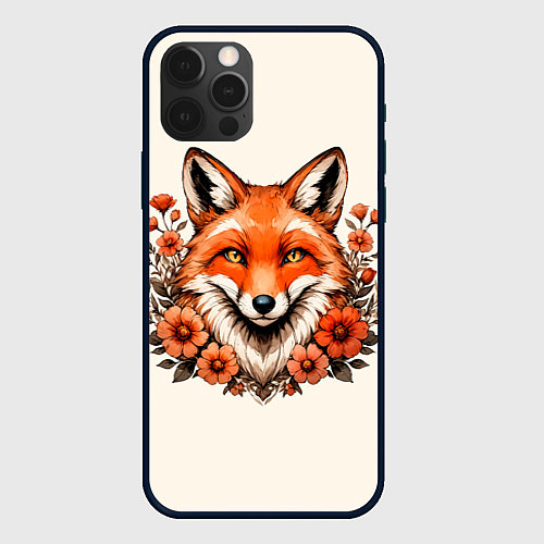 Чехол iPhone 12 Pro Max Japanese fox in flowers / 3D-Черный – фото 1