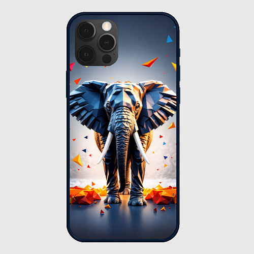 Чехол iPhone 12 Pro Max Геометрический слон и цветные полигоны / 3D-Черный – фото 1