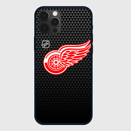 Чехол iPhone 12 Pro Max Детройт Ред Уингз - черные треугольники / 3D-Черный – фото 1