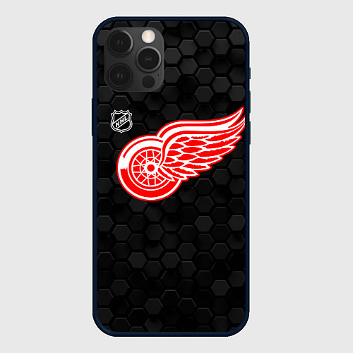 Чехол iPhone 12 Pro Max Детройт Ред Уингз - черные соты / 3D-Черный – фото 1