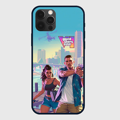 Чехол iPhone 12 Pro Max Лусия Каминос и Джейсон Дюваль из Gta 6 / 3D-Черный – фото 1