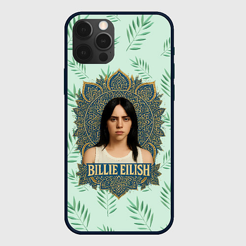 Чехол iPhone 12 Pro Max Билли Айлиш рамка мандала / 3D-Черный – фото 1