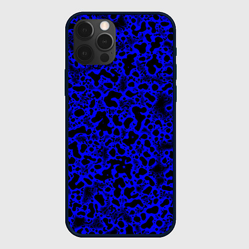 Чехол iPhone 12 Pro Max Кислотный тёмно-синий пятнистый / 3D-Черный – фото 1