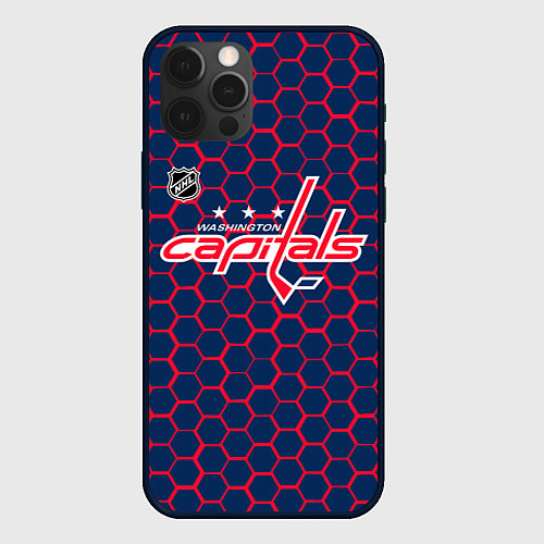 Чехол iPhone 12 Pro Max Вашингтон Кэпиталз - соты с подсветкой / 3D-Черный – фото 1